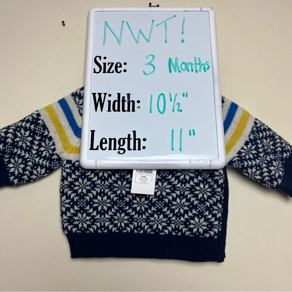 VINTAGE NWT ‘04 Baby Gap 3 months Lined Lambs wool sweater‎ blue fair isle